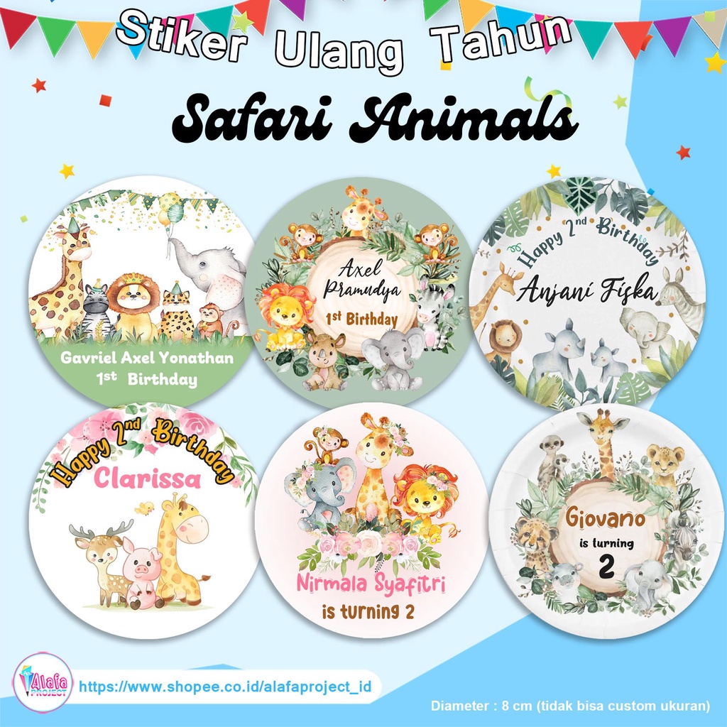 

Alafaproject Label Ulang Tahun Anak Bulat - Tema Safari Animals