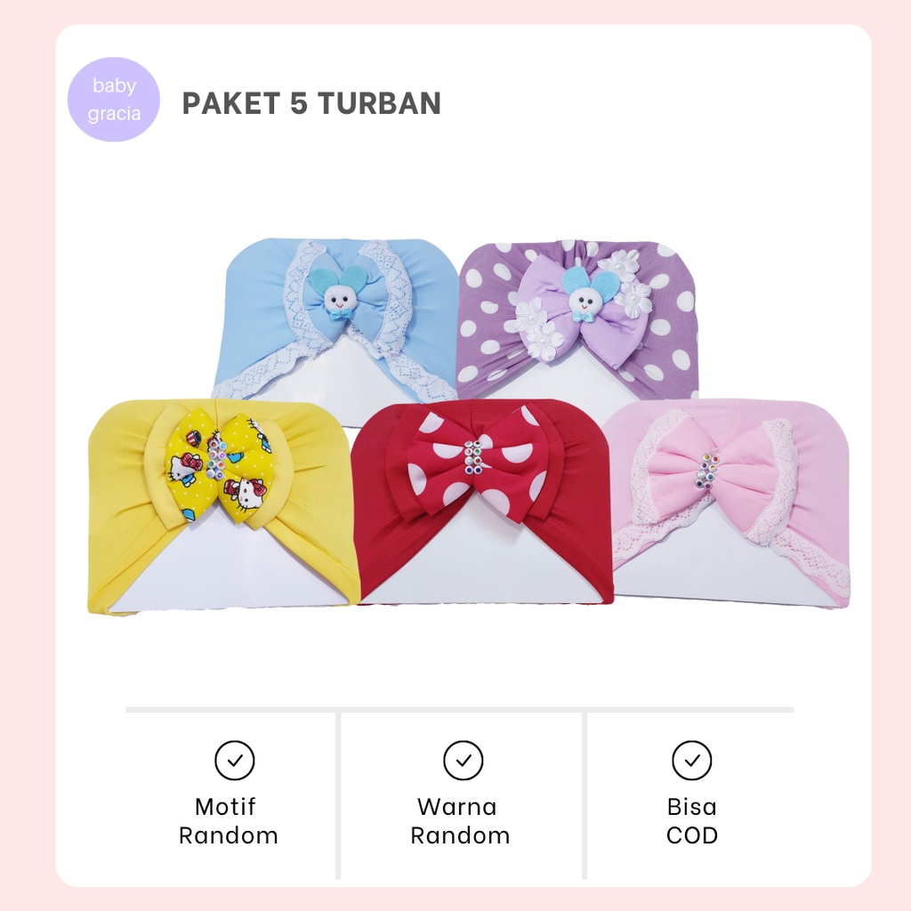 paket 5 turban bayi aksesoris kepala baby ciput anak baby perempuan baju baby gracia