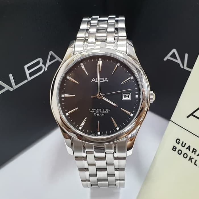 JAM TANGAN PRIA ALBA ORIGINAL AXHK97 SILVER PLAT HITAM