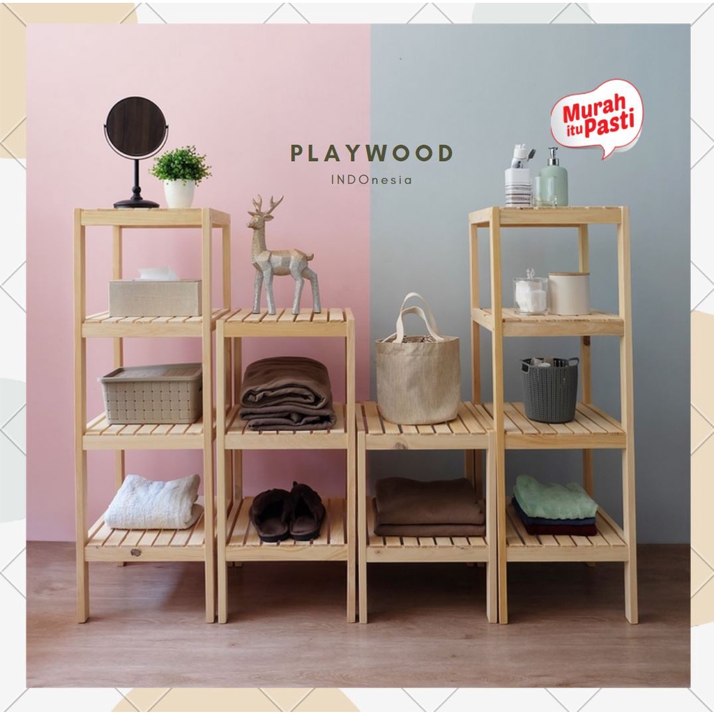 PROMO wooden shelf 4 tingkat / rak kayu / rak susun / rak serbaguna / rak display / rak dapur rak tas wanita / rak kamar mandi