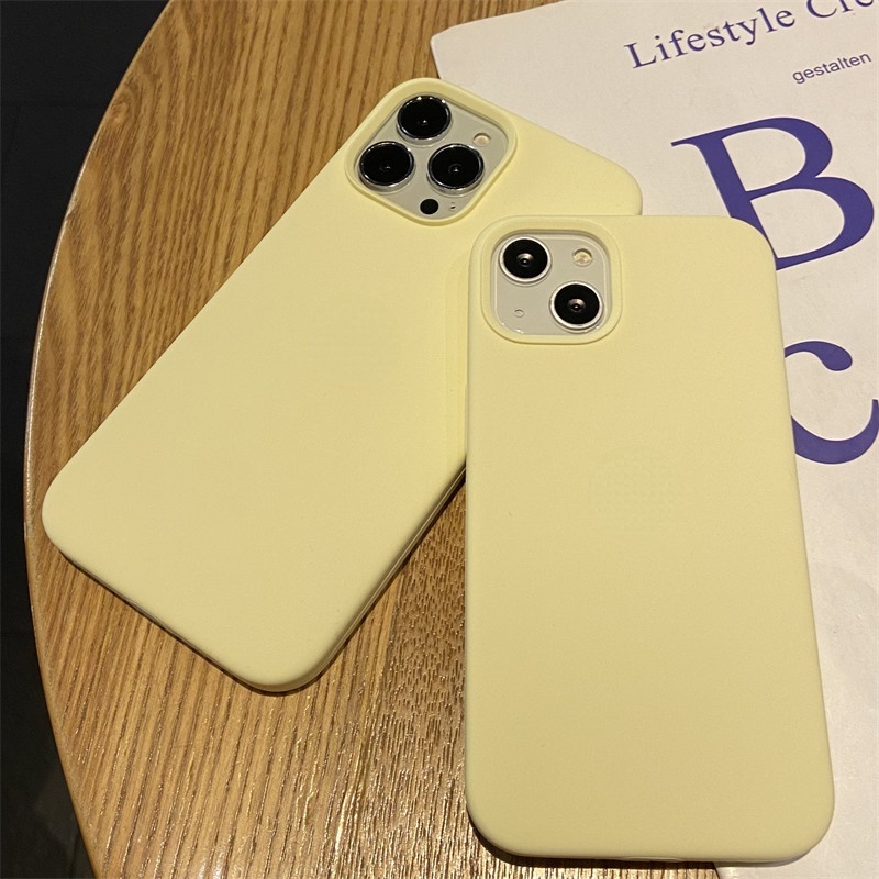 Soft Case Silikon Warna Kuning Susu Untuk IPhone 14 13 12 11 Pro X XR XS Max 6 6s 7 8 Plus