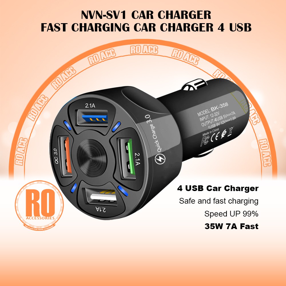 [RO ACC] NVN-SV1 CHARGER MOBIL FAST CHARGING CAR CHARGER 4 USB