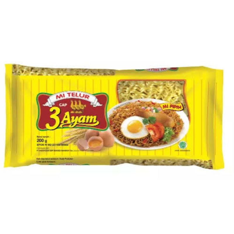 Mie Telur 3 ayam mie pipih kemasan 200 gr