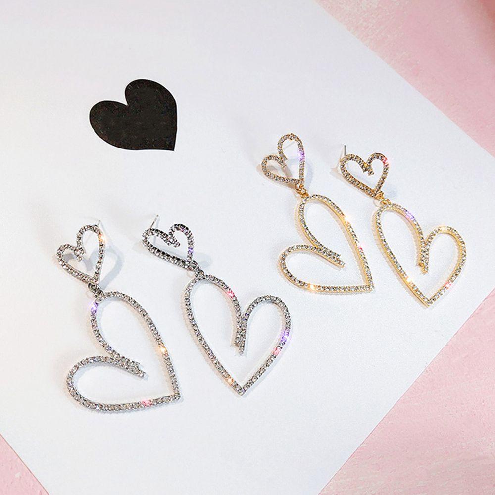 Anting Hoop TOP Perhiasan Wanita Mengkilap Ear Studs Double Heart