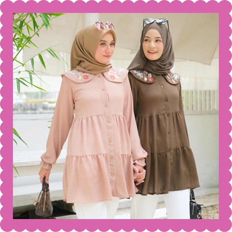 Ounadoutfit Chaca blouse wanita | atasan muslim cantik | kemeja wanita polos | blouse bordir bunga | atasan cringkle wanita | blouse korea