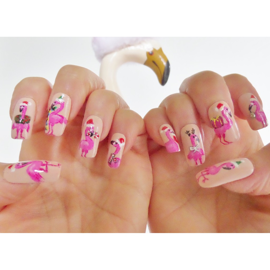 flamingo nail sticker / stiker kuku hiasan kuku burung pink nail foil transfer glass foil