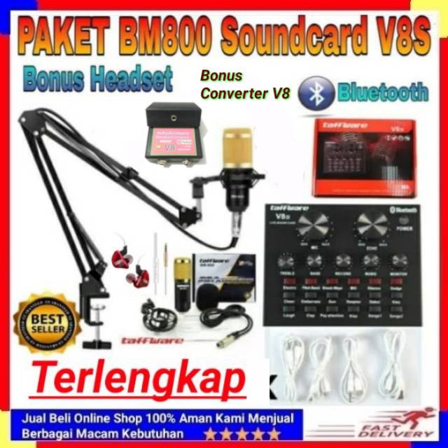 Paket Recording Smule Mic Condenser BM800 Original Taffware Full Set