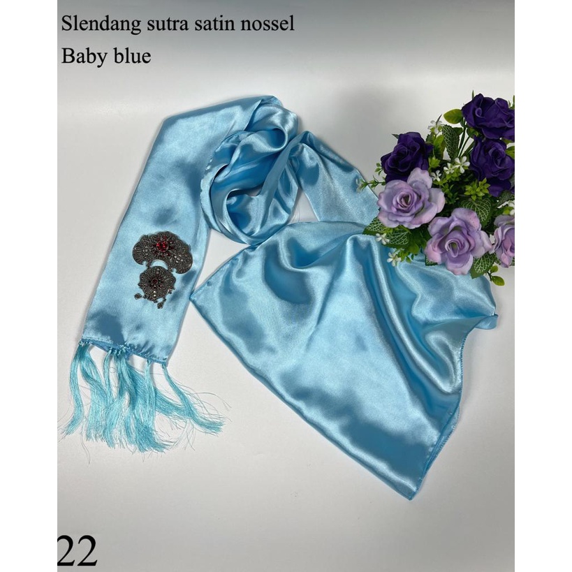 Selendang Satin Silk Ronce / Selendang Satin Silk Nossle / Selendang Satin Sutra Ronce-Baby blue