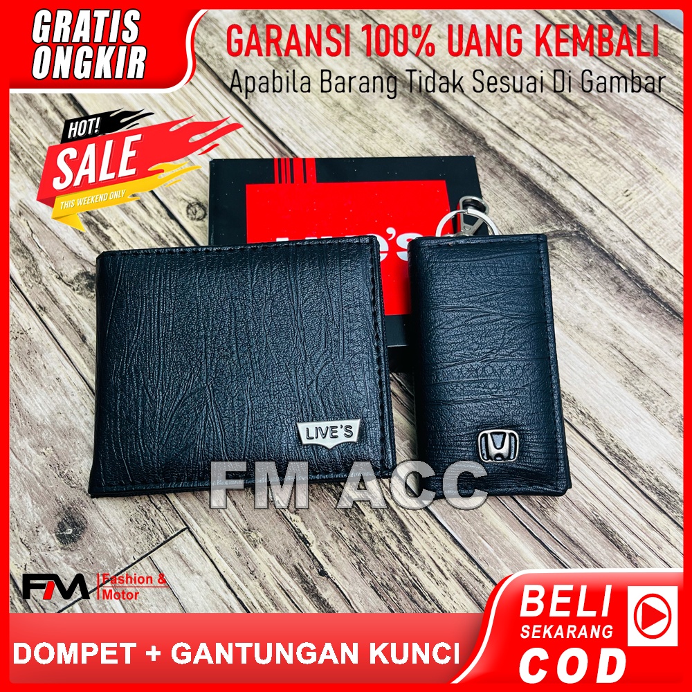 Dompet Lipat Pendek Lives GRATIS Dompet Gantungan Kunci Motor Honda-Hitam