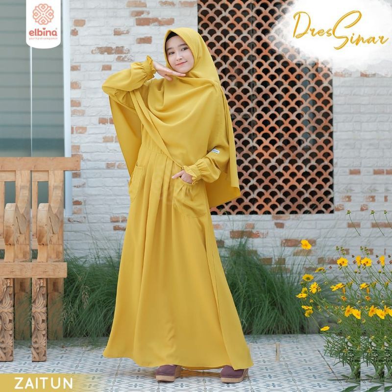 Set Dress Sinar (Gamis Sinar + Khimar Harian) by Elbina Hijab/Hijab Syar'i/Pakaian Muslimah Kekinian