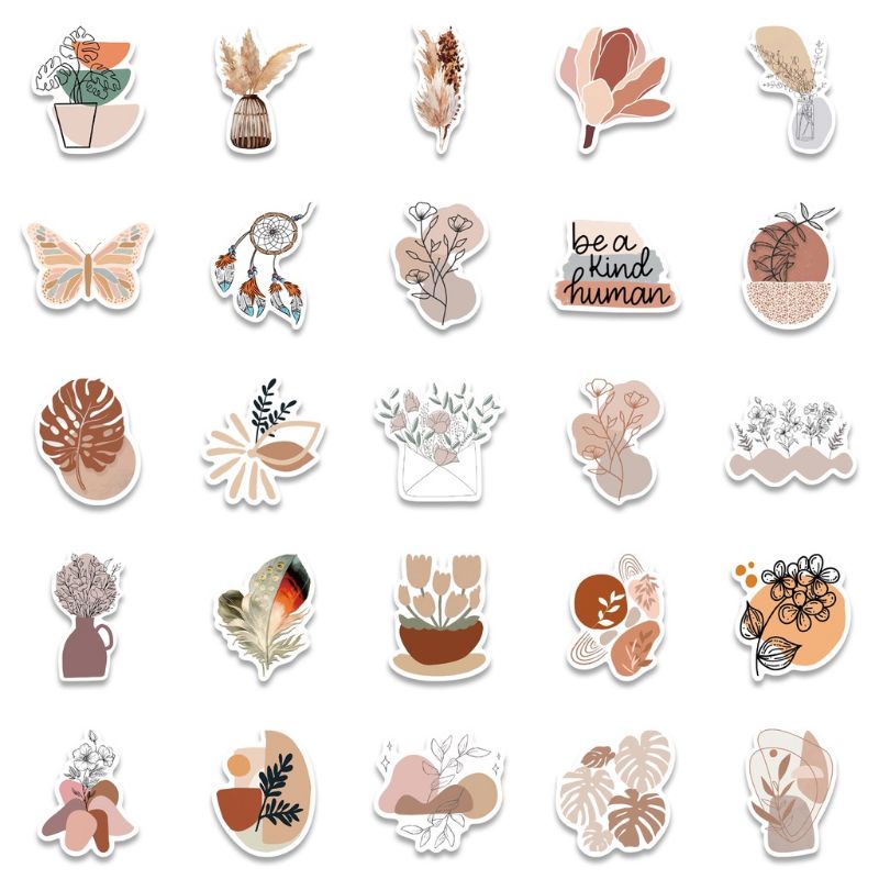 (5 PCS) Stiker Flower Aesthetic / Stiker Tempel Motif Bunga / Stiker Estetik / Stiker Random