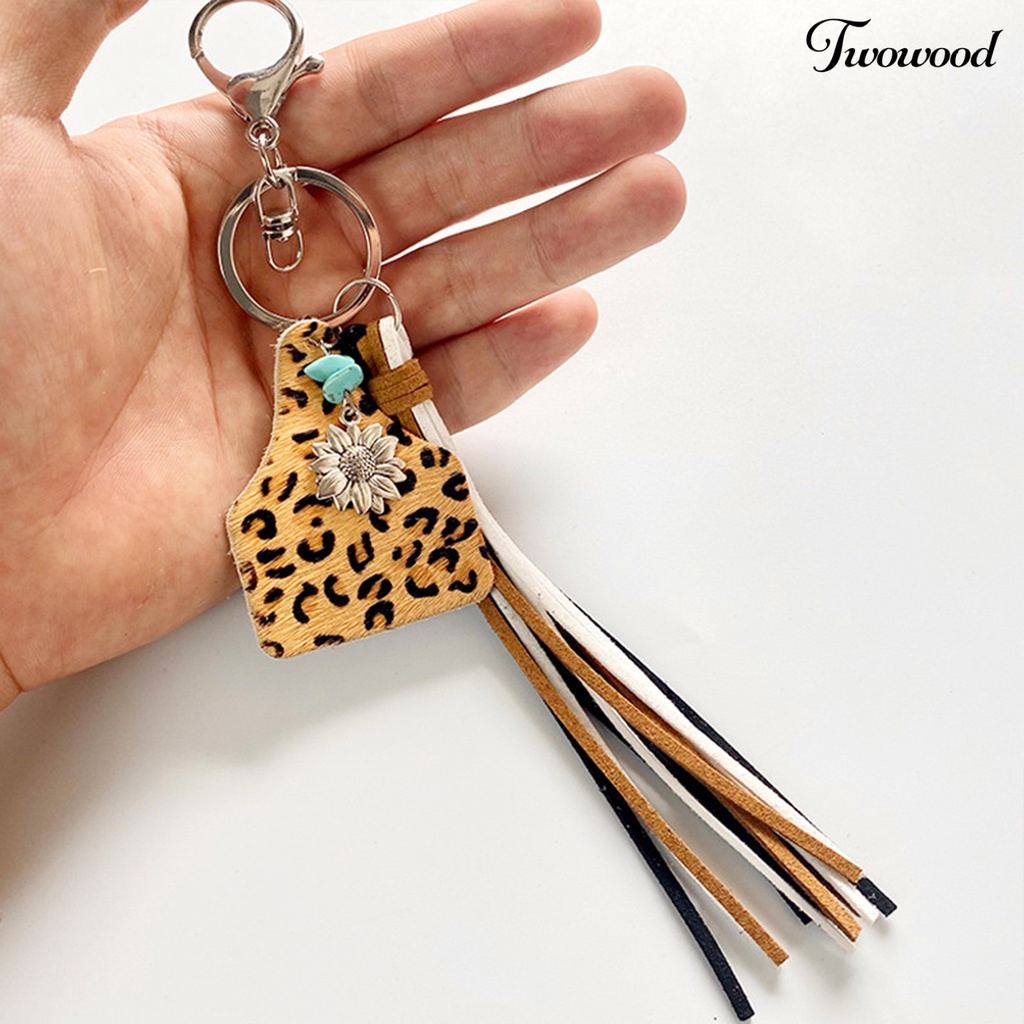 Twowood Gantungan Kunci Bentuk Bunga + Leopard Bahan Kulit Imitasi Untuk Wanita