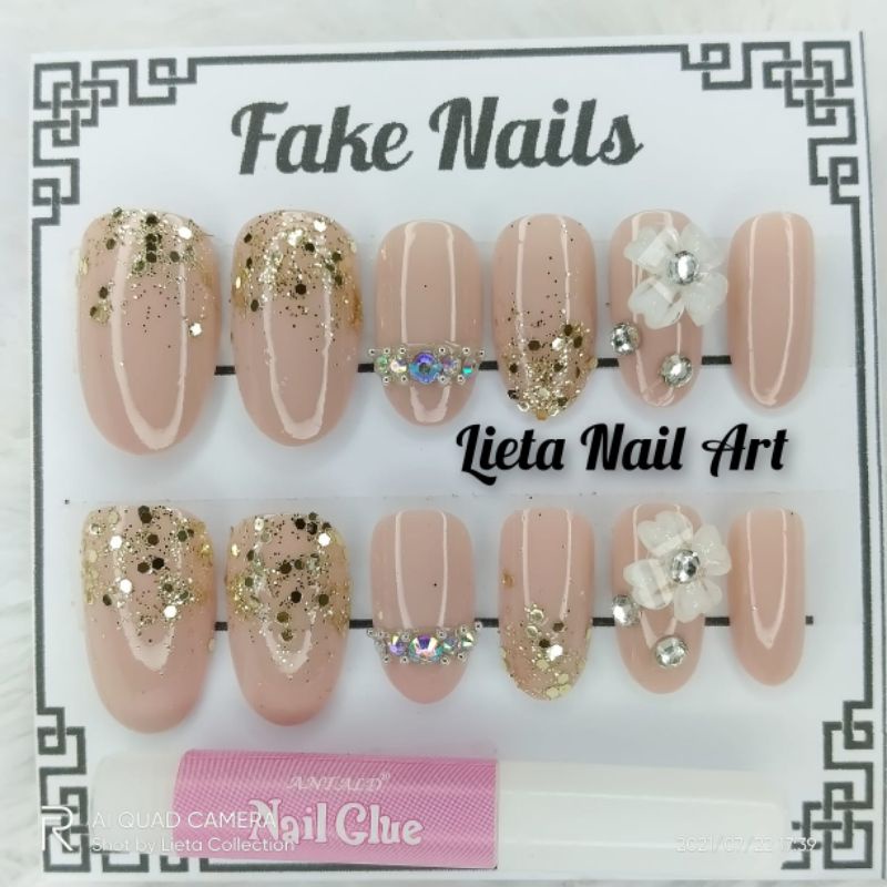 KUKU PALSU NUDE SIMPLE SET NAIL ART WEDDING