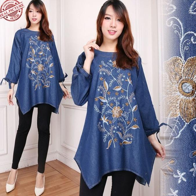 Atasan Blouse Jumbo Remi Jeans Bordir Runik