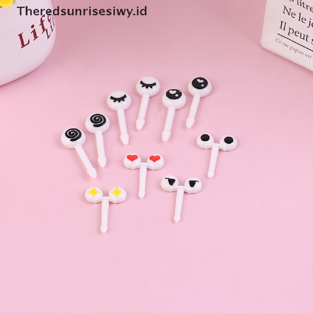 # Alat Pemotong Buah # 10pcs / Set Garpu Buah / Dessert Mini Dengan Gambar Kartun Mata Bergaya Kawaii