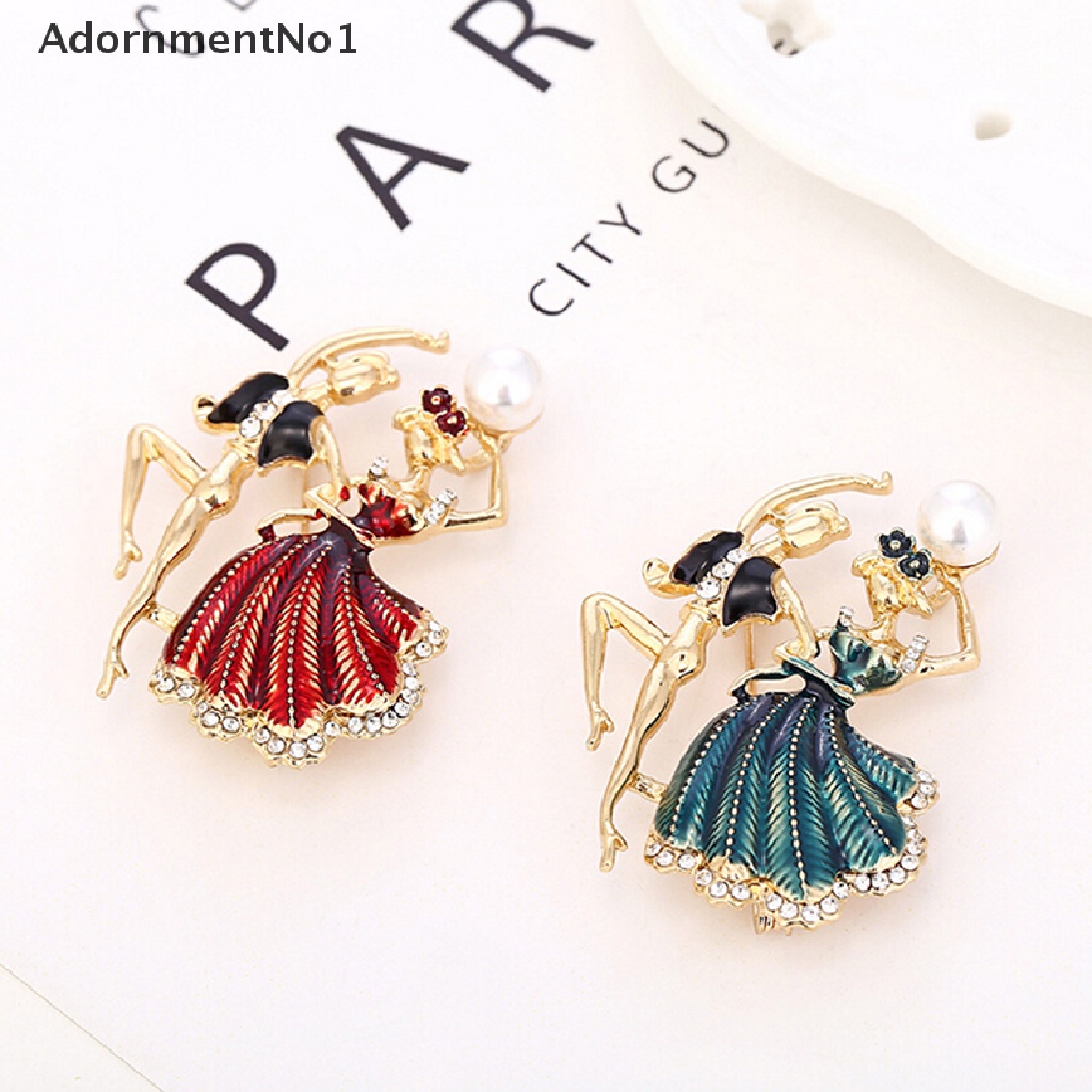 (AdornmentNo1) Bros / Pin Bentuk Penari Balet Aksen Mutiara + Kristal Untuk Aksesoris Wanita / Hijab