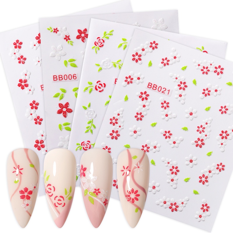 1 Lembar Stiker Kuku 3D Motif Bunga Aksen Berlian Imitasi Untuk Dekorasi Nail Art DIY