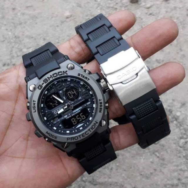 Trending!!! Jam Tangan Pria Casio Gshock Tali Rantai Mika Water Resist Renang Mandi Hujan - Hitam