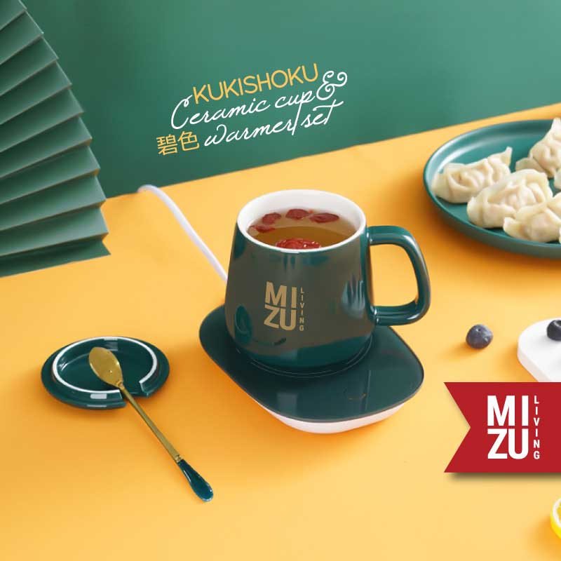 MIZU KUKISHOKU Ceramic Mug &amp; Warmer Set Cangkir Teh Cangkir Kopi Keramik Tatakan Penghangat Minuman