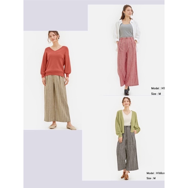 Gu Linen Blend Wide Pants - Stripe Black, Stripe Brown, Stripe Red