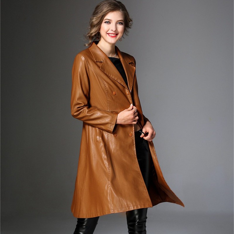 Women Winter PU Leather Jacket and Coat Moto Long Jacket 2018 Female Bomber Pockets Jacket Oversize