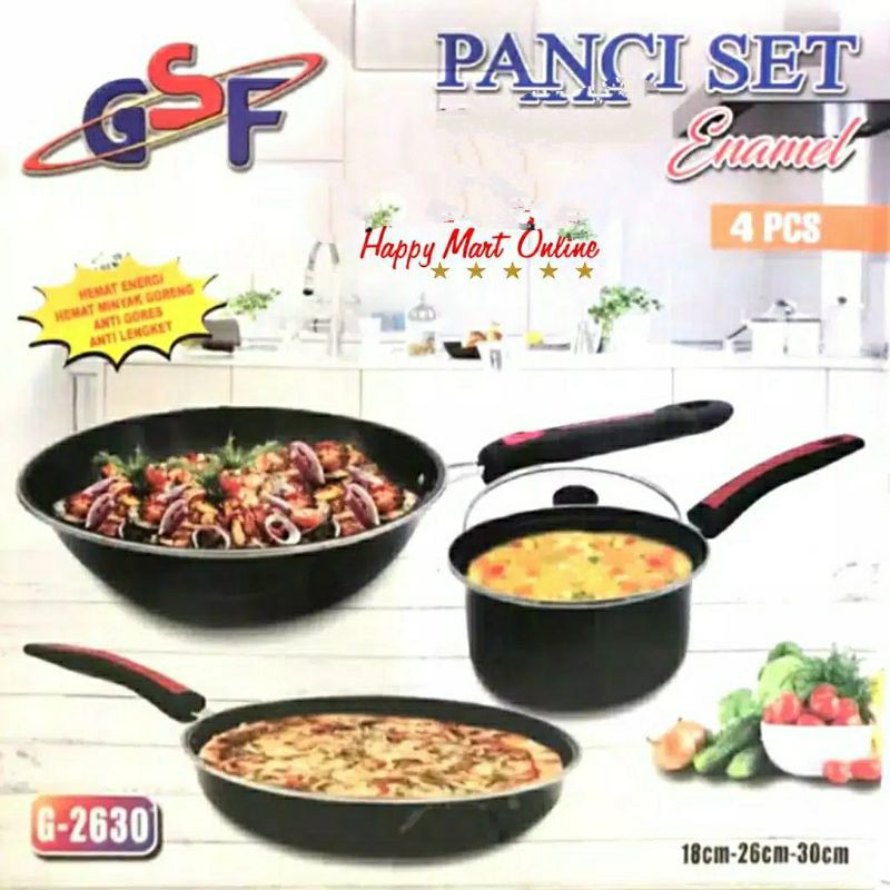 Panci set , GSF 2630 , QME 2432 wajan , wok, enamel , saucepan tutup kaca