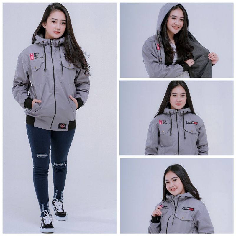 JAKET PARASUT WANITA REBEL ID JACKET WATERPROOF OUTDOOR CEWEK ANTI AIR