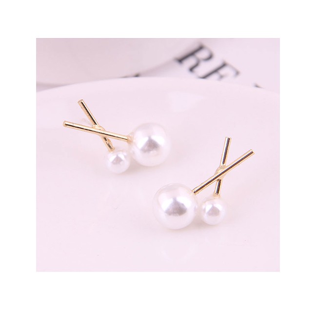 LRC Anting Tusuk Fashion Gold 925 Silver Needle Cross Size Pearl Stud Earrings A58738