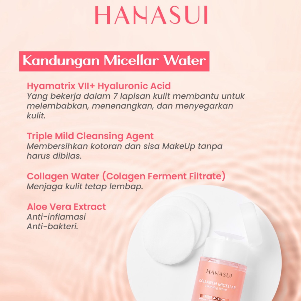 Hanasui Collagen Cleanser Series | Collagen Micellar Cleansing Water 100ml | Waterproof Make Up Remover + Collagen Water 100ml