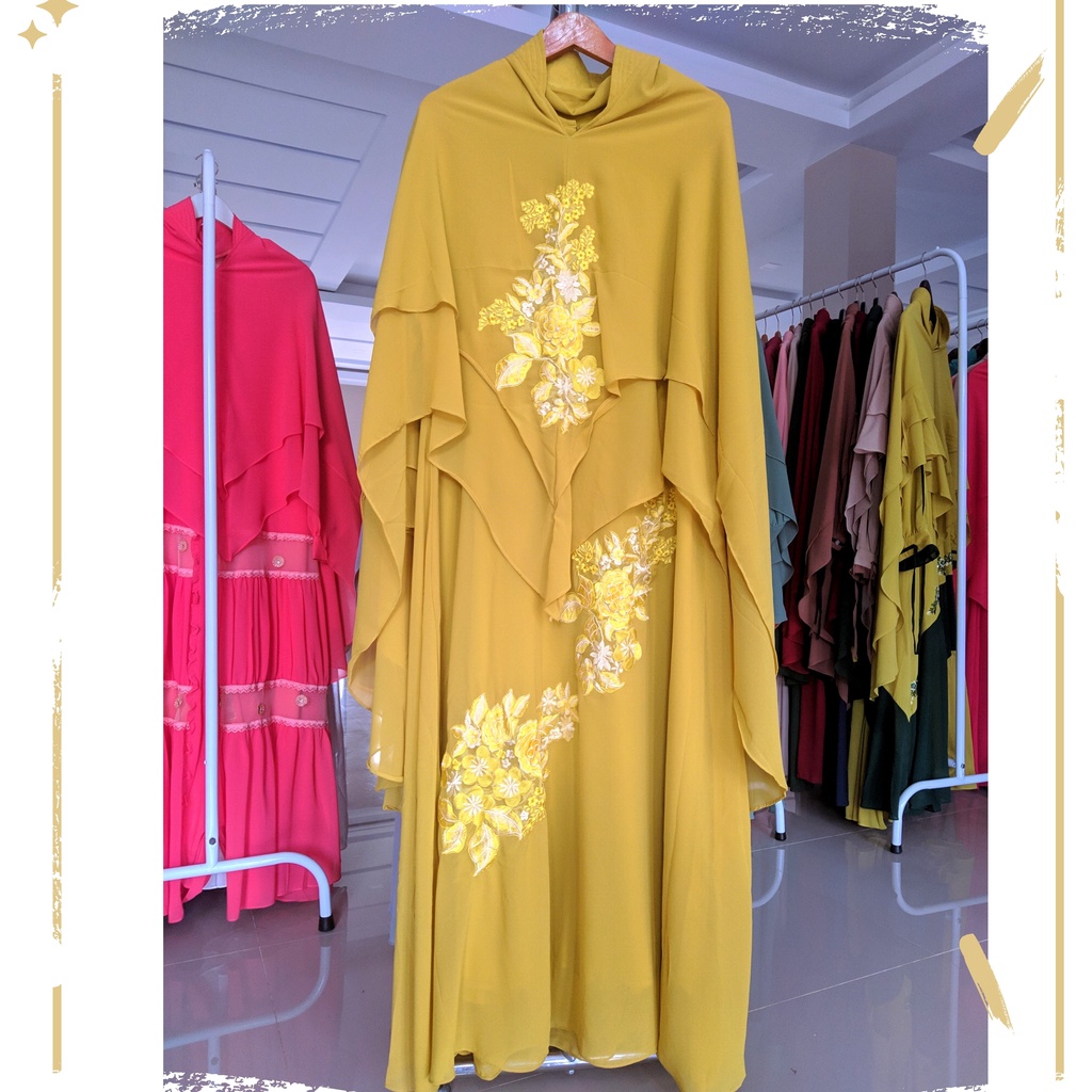 Gamis Syari Ceruty Babydoll Bordir Wanita Mewah Ibu Ibu Jumbo LD 120
