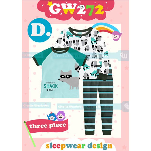 Setelan 3in1 GW 272 D Piyama Anak Cowo Baju Tidur Fox Green