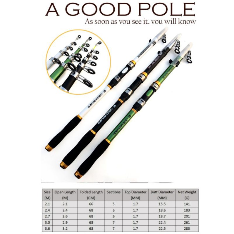 GHOTDA joran pancing portable carbon fiber telescopic CF3000