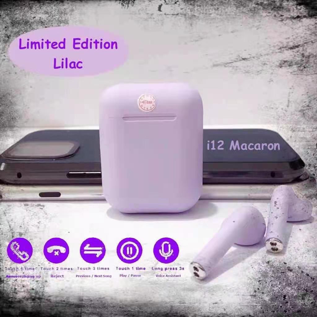 Headset Bluetooth I7S TWS I9S Inpods 12 Macaron Earphone Android IOS Bluetooth 5.0 Twins inpod i12-i12 Ungu