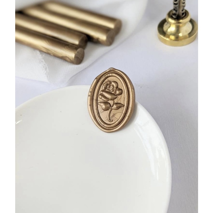 Clara Rose (Gold) - 1 PCS seal wax Coin Sticker Segel Undangan Sudah include Double Tape , Souvenir 