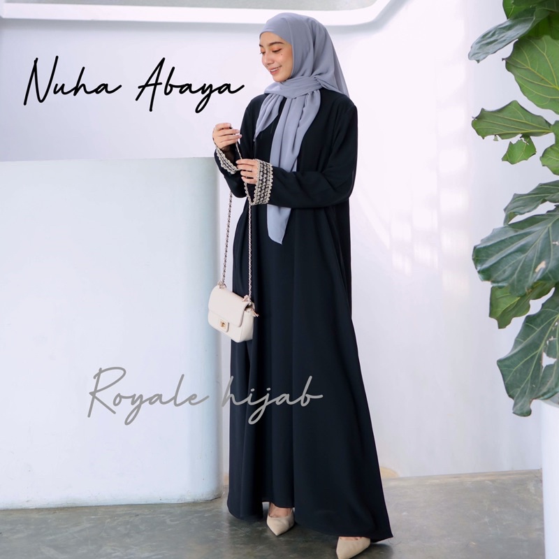 Nuha abaya jetblack mix renda arab