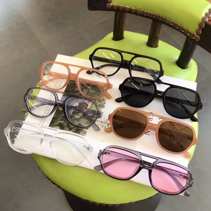 (YUZHU) COD New Fashion Aviator Kacamata Transparan INS Retro Oversized Frame Kacamata Anti Biru