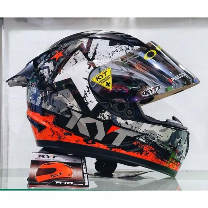 Kyt Helm R10 Motif Black Blue /Aqua Paket Ganteng