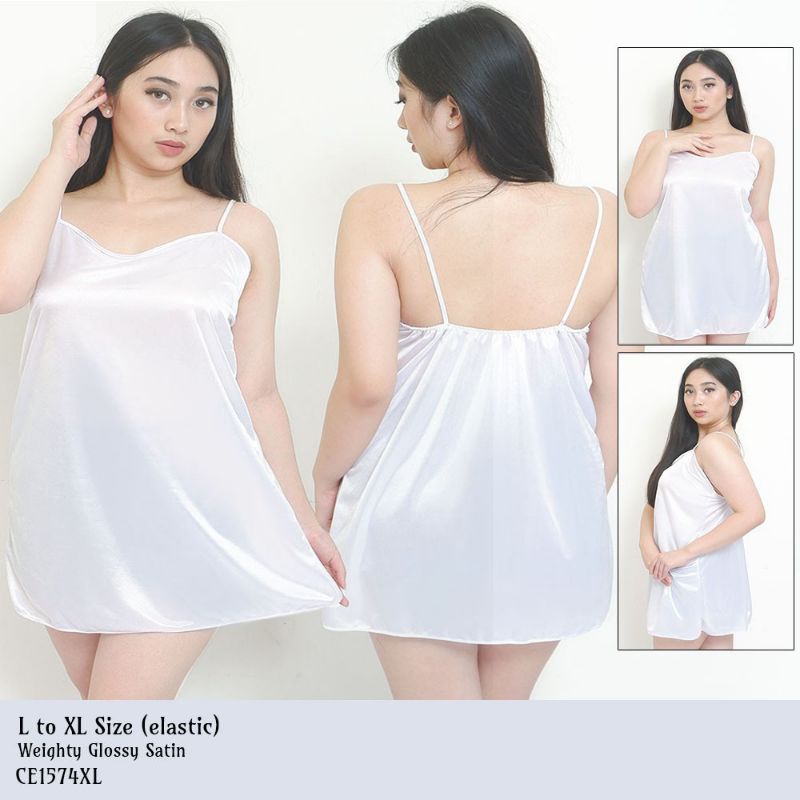Daster wanita sexy baju tidur satin big size jumbo putih 1574WDR_XL