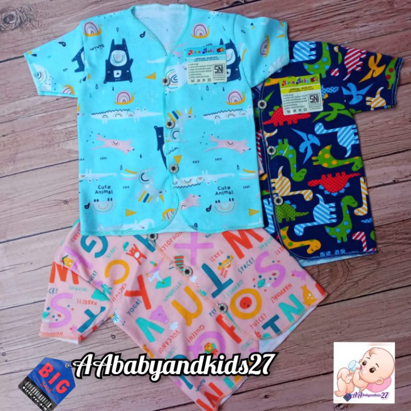 AIRIN 6PC BAJU BAYI LENGAN PENDEK FULL PRINTING USIA NEWBORN 0-4 SNI HIGHT MOTIF RANDOM