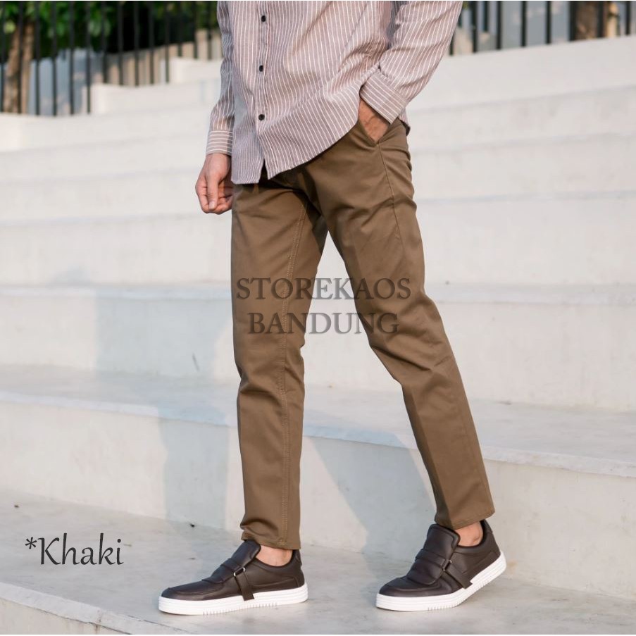 BARU Celana Chino Pria Panjang Size 28 -34 Slimfit Skinny Stretch Hitam Abu Khaki Mocca Brown