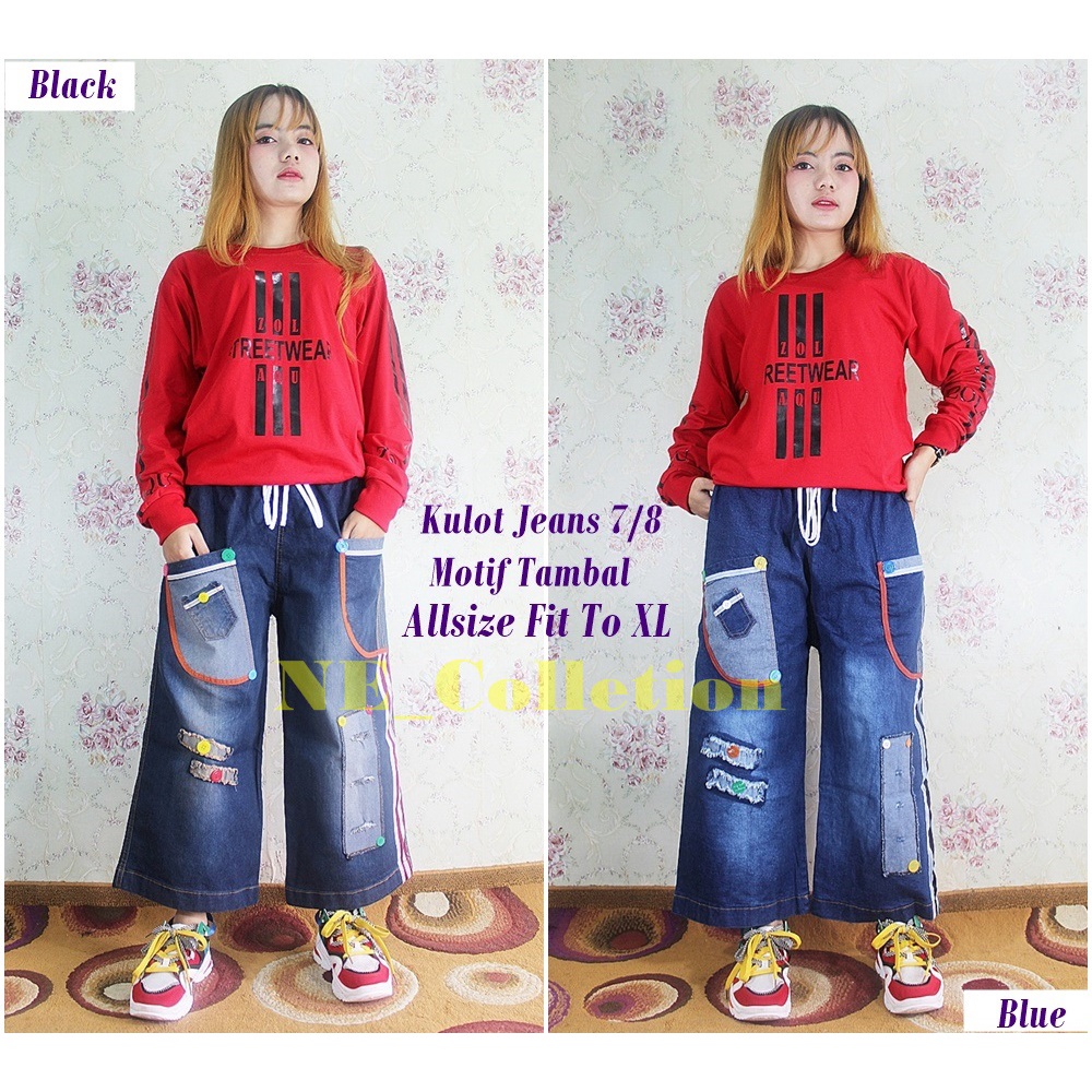 Celana Jeans 7/8 Kulot Wanita Bahan Jeans Meral Motif Trendy Junnov Numia
