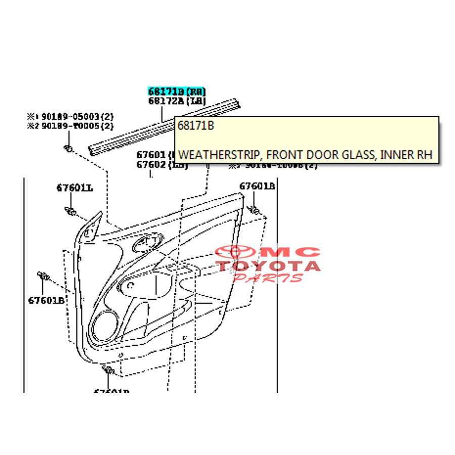 Pelipit Pintu  Karet Kaca Dalam Depan Kanan Etios 68171-0D140