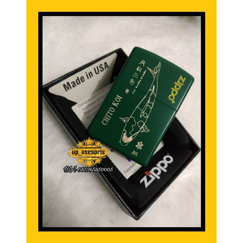 Zippo Lighter Custom Gambar Ikan Koi Souvenir Kado Free tambah Nama