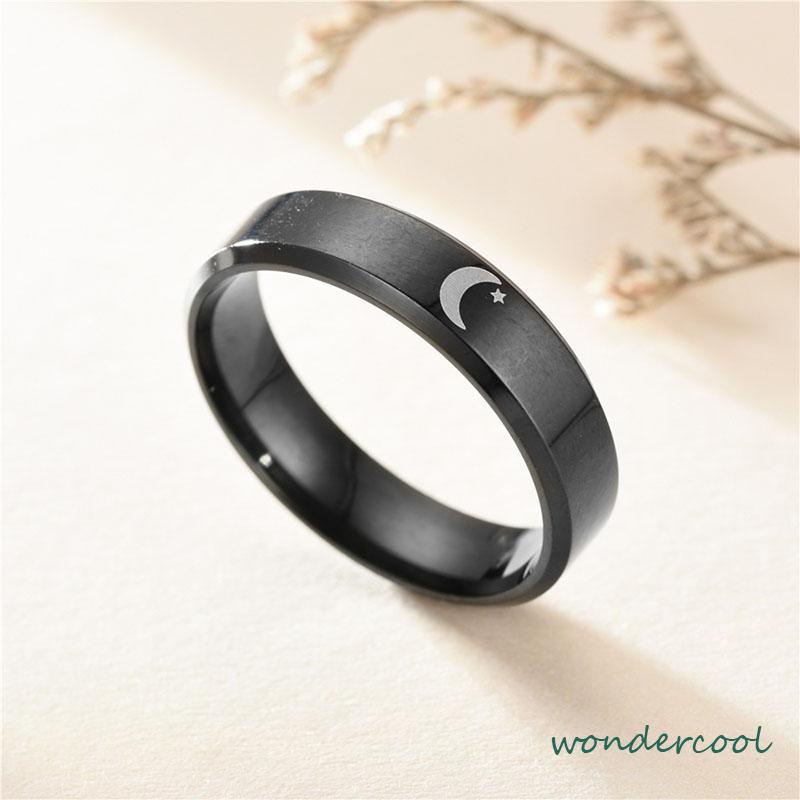 Simple Moon Sun Couple Trendy Wide Love Rings Hadiah Indah untuk Pacar Pacar di Hari Valentine-Won