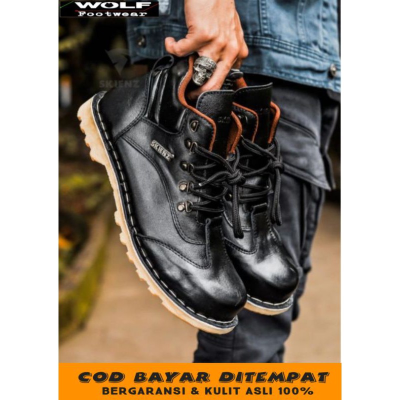 SEPATU PRIA SKIENZ M46 Sepatu Safety Boots Pria Sepatu Kulit Biker Riding Hiking Kerja