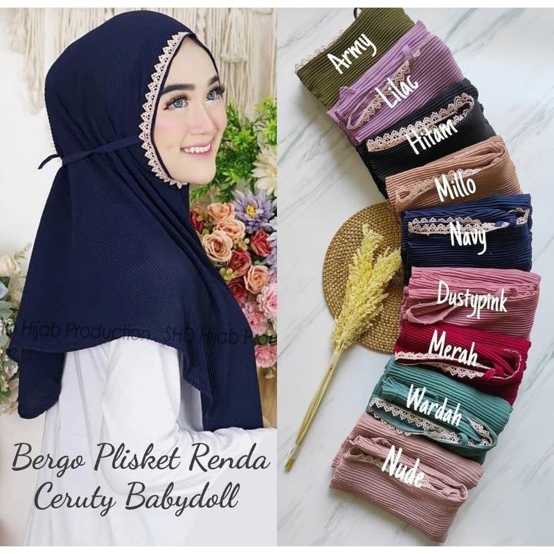 Bergo plisket renda bergo maryam instan plisket