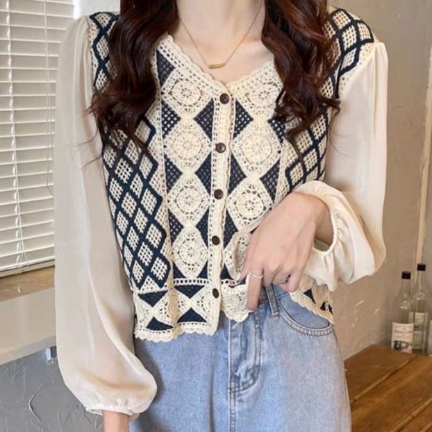 67110 Baju outer cardigan luaran lengan panjang sifon  Korea Korean style wanita import baju outer a