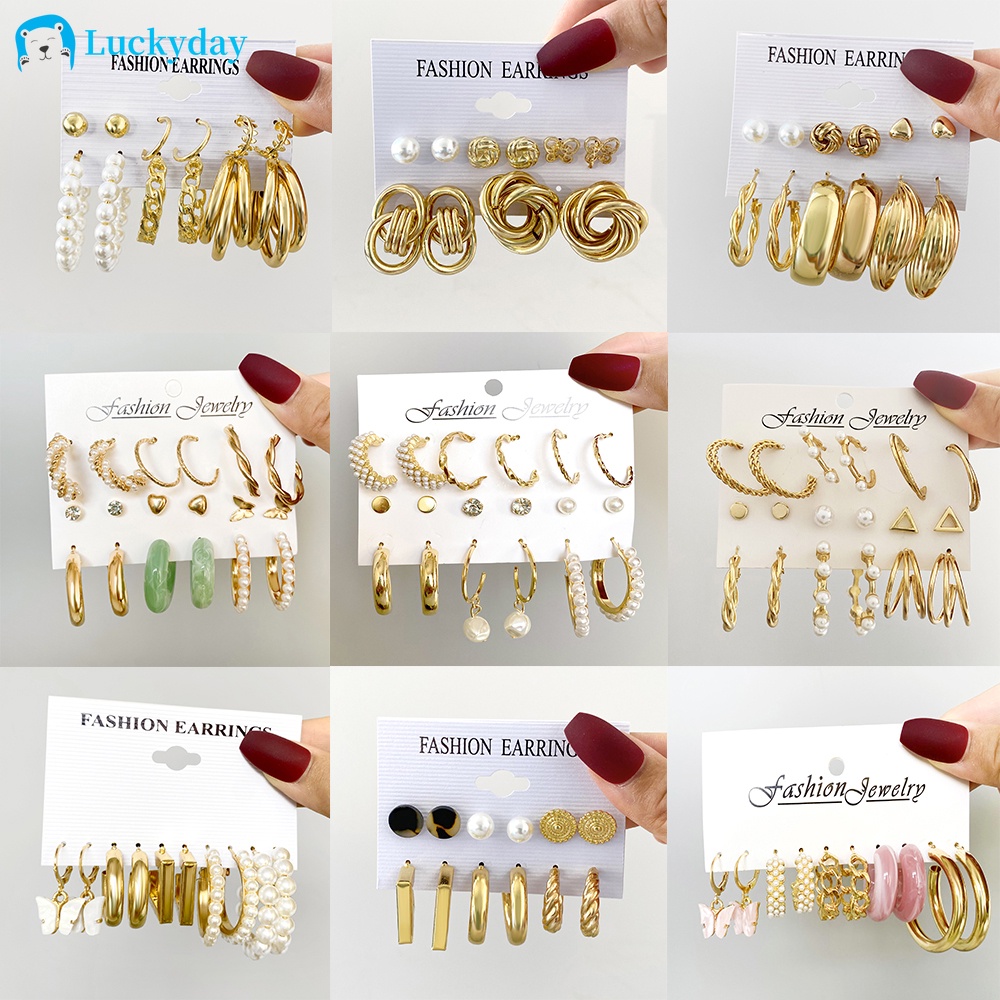 YEEZII Set Anting Stud Hias Liontin Kupu-Kupu Hati Berlian Mutiara Bahan Resin Untuk Wanita