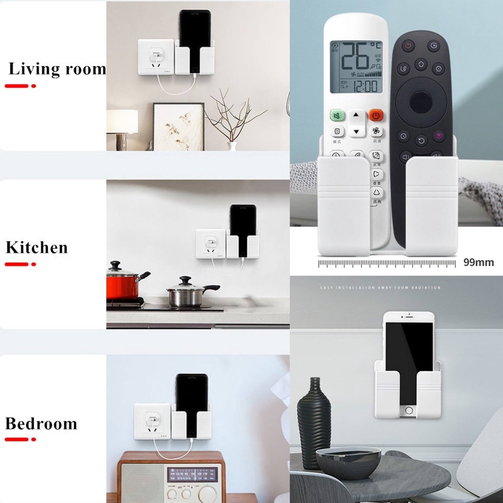 Holder Charger Cas Hp Tempel Dinding Rak Smarphone Remote TV / AC / Kabel