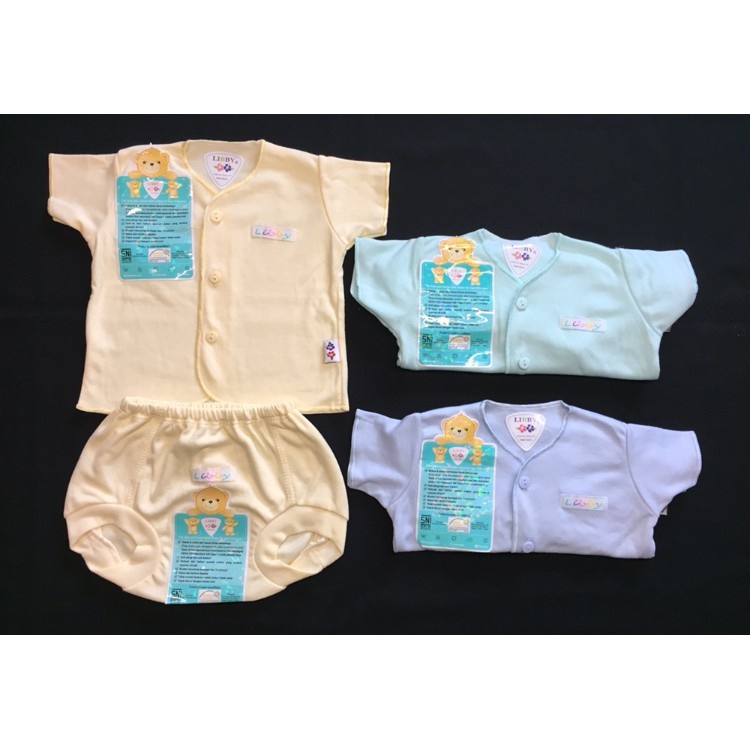 LIBBY SETELAN BAJU PENDEK &amp; CELANA POP NEWBORN WARNA / ISI 3 PCS